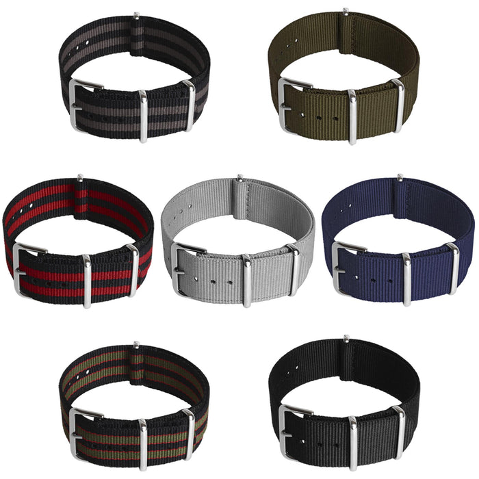 CampTeck Nylon Replacement Military NATO Watch Strap (widths 18|20|22|24mm) with Stainless Steel Pin Buckle for Spring Bar Watches