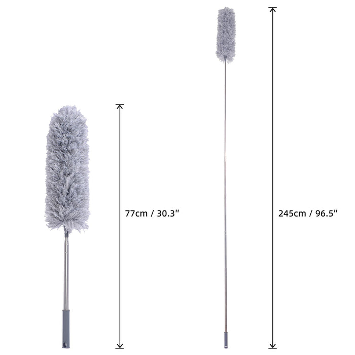 Igadgitz home Extendable Duster 245cm (96.5"), Telescopic Duster, Fluffy Microfiber Duster, Long Handled Duster with Bendable Head - Grey