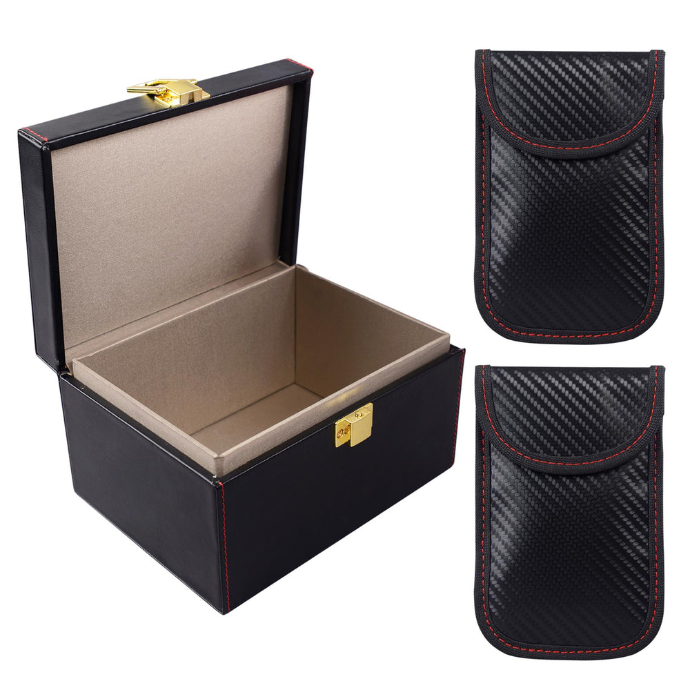 igadgitz home U7260 Faraday Box, Signal Blocking Box and 2 x Faraday Pouches, RFID Key Pouch Set Kit - Black