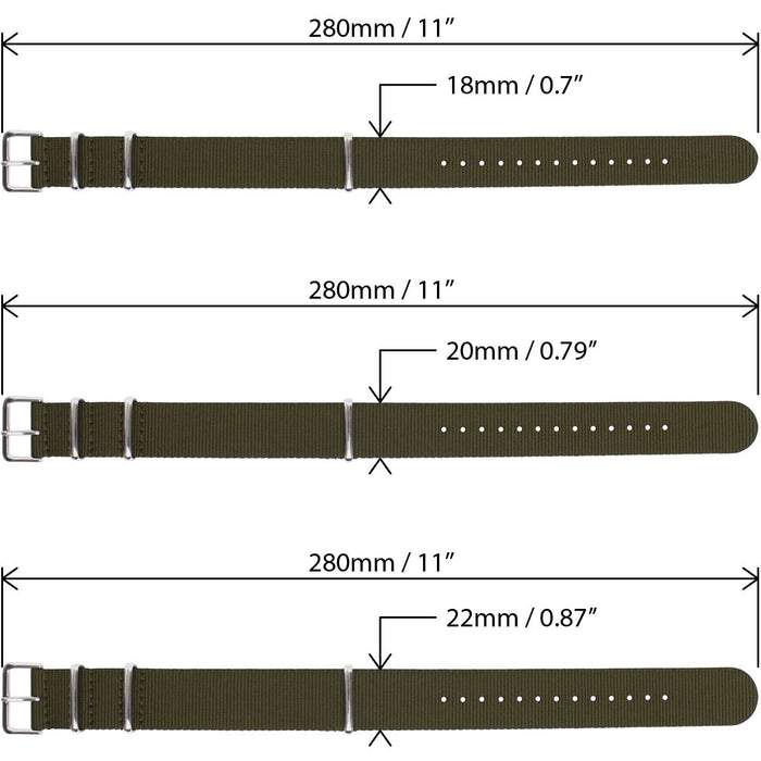 CampTeck Nylon Replacement Military NATO Watch Strap (widths 18|20|22|24mm) with Stainless Steel Pin Buckle for Spring Bar Watches