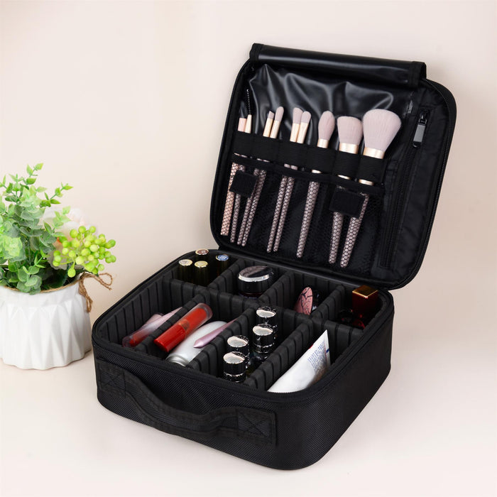 igadgitz home U7282 Travel Makeup Case, Travel Makeup Bag, Portable Cosmetic Case, Makeup Vanity Case with Adjustable Dividers and Handle - Black