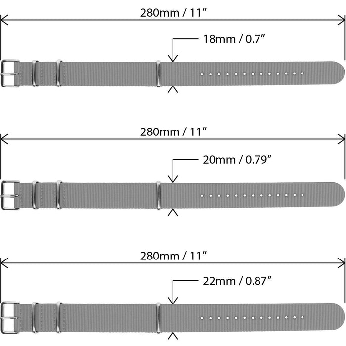 CampTeck Nylon Replacement Military NATO Watch Strap (widths 18|20|22|24mm) with Stainless Steel Pin Buckle for Spring Bar Watches