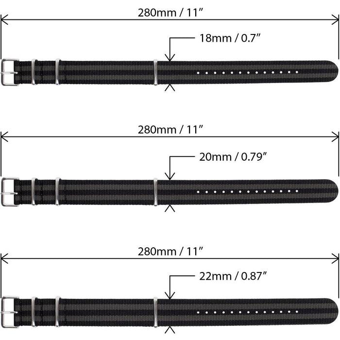 CampTeck Nylon Replacement Military NATO Watch Strap (widths 18|20|22|24mm) with Stainless Steel Pin Buckle for Spring Bar Watches