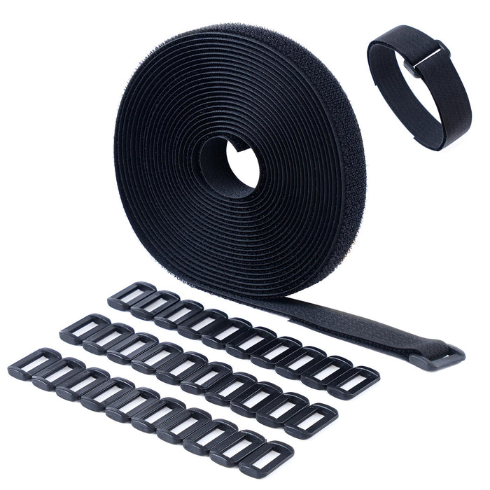 igadgitz home Hook and Loop Strap Roll, Cut-to-Size Reusable Cable Ties - Strong Nylon, Multi-Purpose with Adjustable Buckles