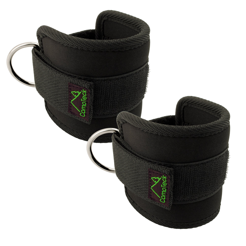 CampTeck D-Ring Ankle & Wrist Cuffs Neoprene Adjustable Strap for Gym Cable Machine Workouts - Black, 1 Pair