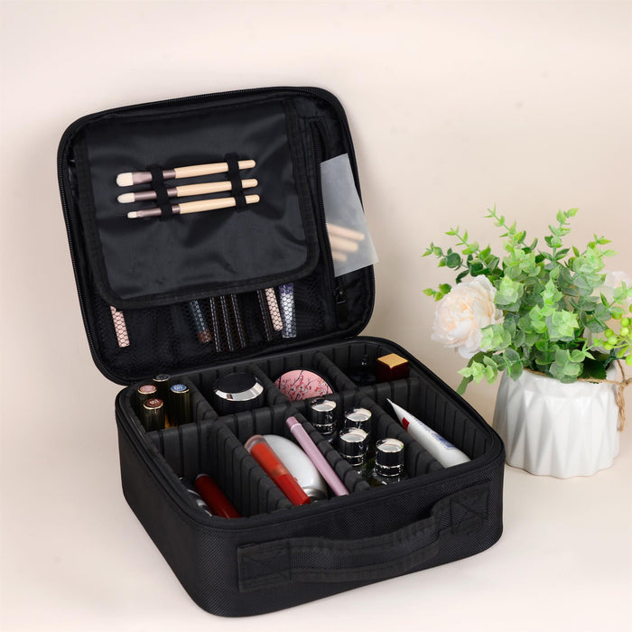 igadgitz home U7282 Travel Makeup Case, Travel Makeup Bag, Portable Cosmetic Case, Makeup Vanity Case with Adjustable Dividers and Handle - Black