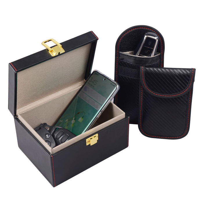 igadgitz home U7260 Faraday Box, Signal Blocking Box and 2 x Faraday Pouches, RFID Key Pouch Set Kit - Black