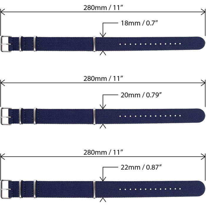 CampTeck Nylon Replacement Military NATO Watch Strap (widths 18|20|22|24mm) with Stainless Steel Pin Buckle for Spring Bar Watches
