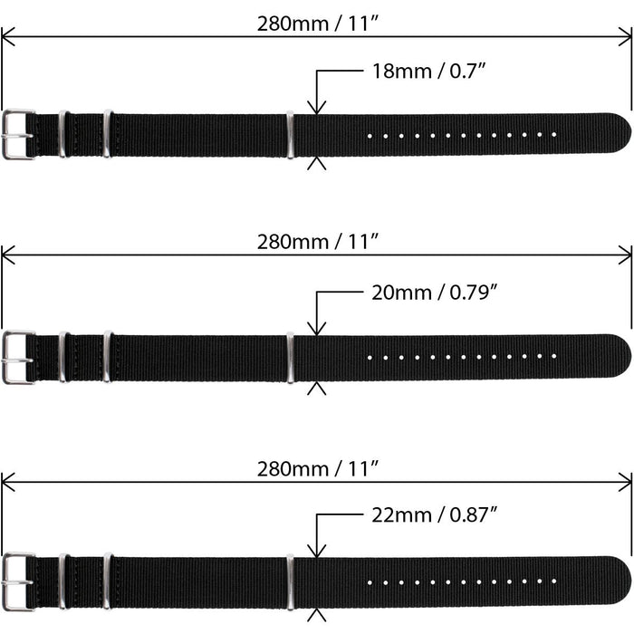 CampTeck Nylon Replacement Military NATO Watch Strap (widths 18|20|22|24mm) with Stainless Steel Pin Buckle for Spring Bar Watches