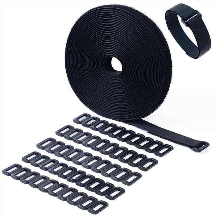 igadgitz home Hook and Loop Strap Roll, Cut-to-Size Reusable Cable Ties - Strong Nylon, Multi-Purpose with Adjustable Buckles