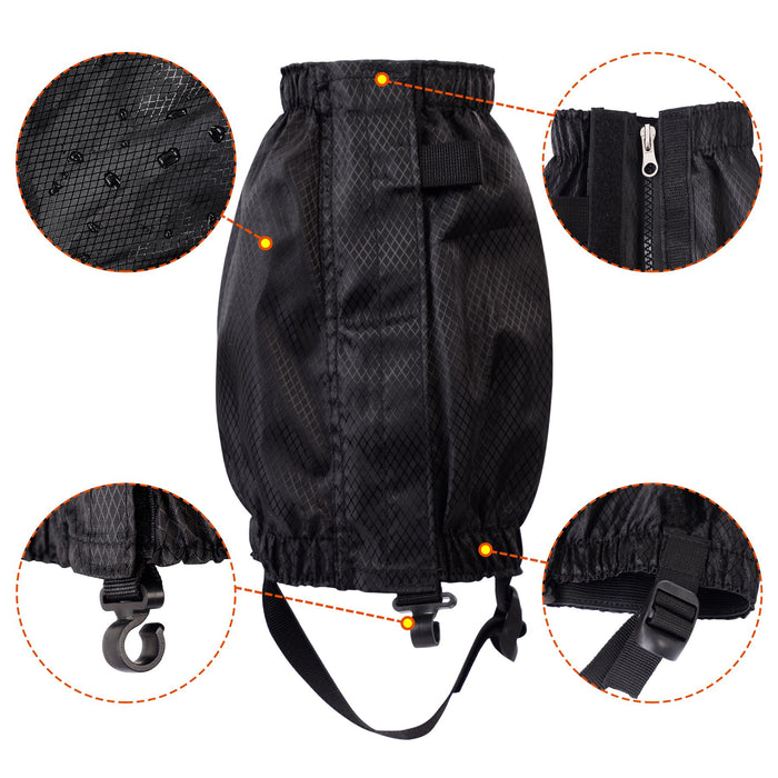 CampTeck U7311 Waterproof Ankle Gaiters - Durable, Windproof, Lightweight with Zipper & Adjustable Strap - Unisex - Black