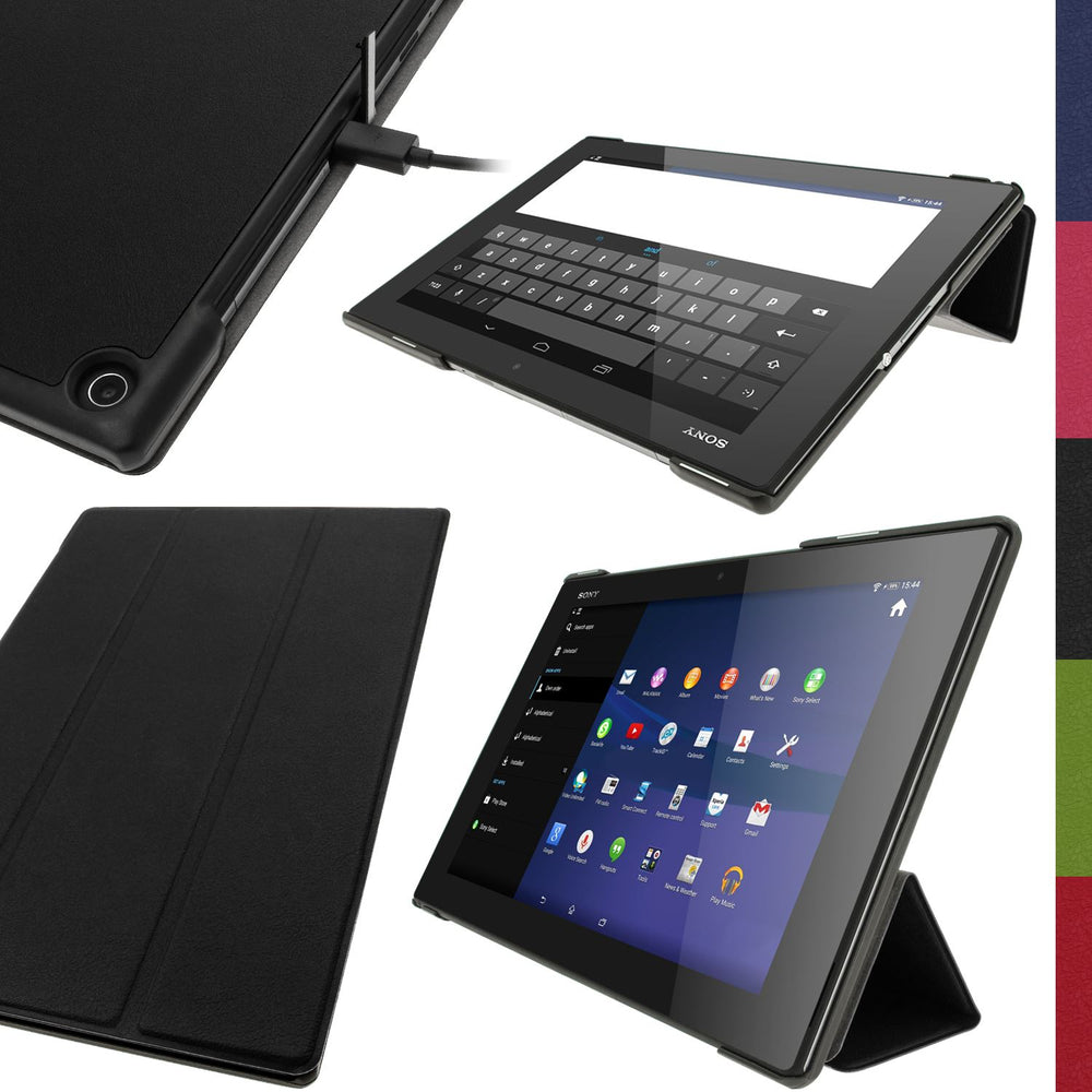 iGadgitz Premium Black Polyurethane Leather Smart Case for Sony Xperia Z2 Tablets SGP511 (10.1 Inches) with Multi-Angle Stand + Auto Sleep/Wake Feature + Screen Protector