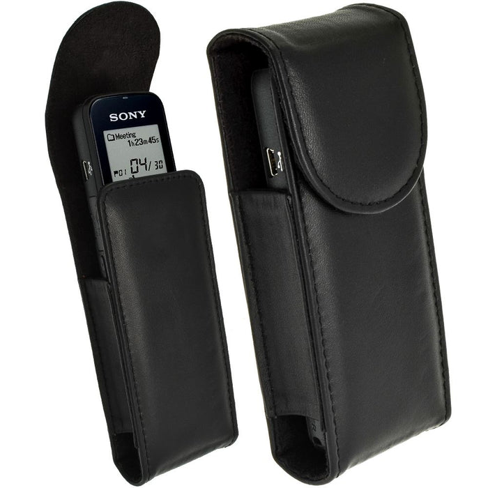 iGadgitz Black Genuine Leather Case Cover for Sony ICD-PX312, ICD-PX333 & ICD-PX440 Digital Voice Recorders
