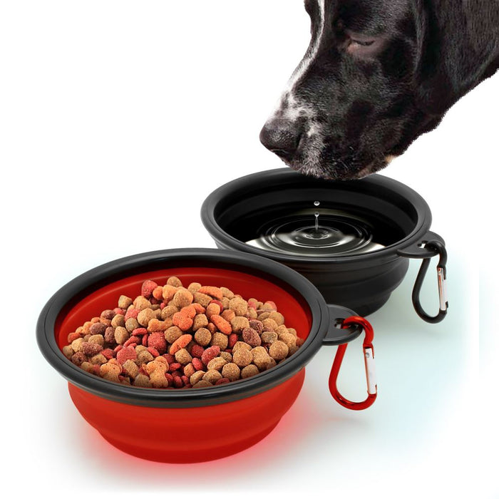iGadgitz Set of 2 Foldable Travel Silicone Dog Bowl Food Water Feeding Portable Dish for Pet
