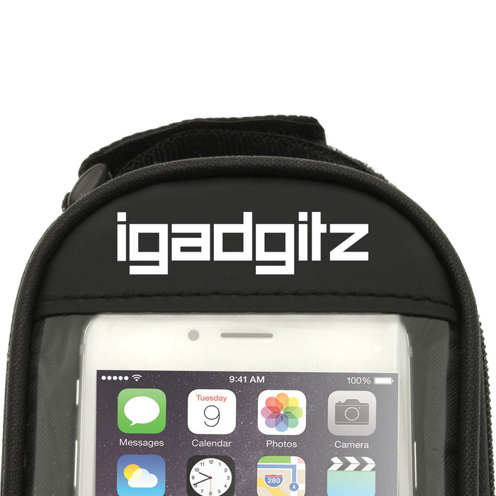 iGadgitz Reflective Water Resistant Front Top Tube Pannier Bike Frame Storage Bag with Phone, iPod, MP3, GPS Holder