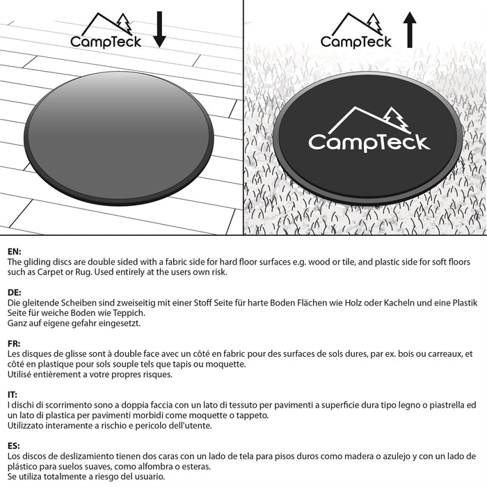 CampTeck 2x Dual Sided Gliding Discs Core Sliders for Home Fitness Abdominal Full Body Exercises – Carpet & Hard Floors