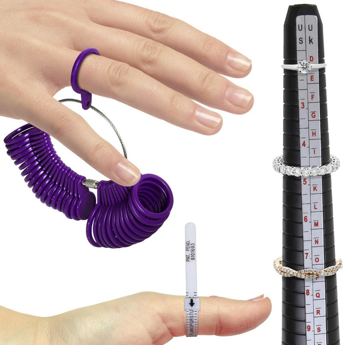 iGadgitz Home U7186 Ring Measurement Tool Set - Finger Sizing Gauges, Multi-size Ring Belt Gauge & Mandrel - Multi-coloured