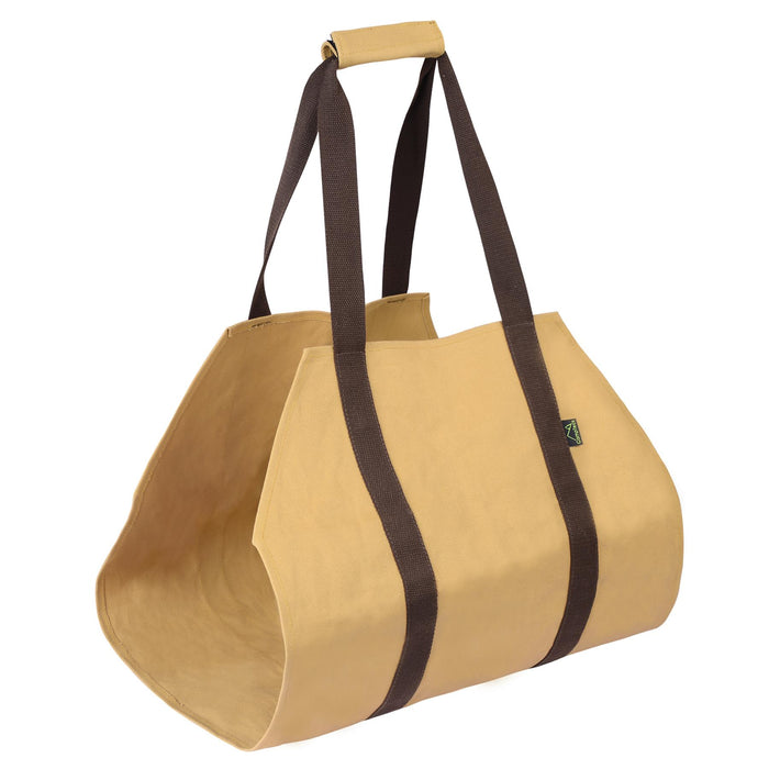CampTeck U7238 Water Resistant Waxed Canvas Log Holder, Log Tote Bag, Firewood Log Carrier Bag with Brown Handle - Sand
