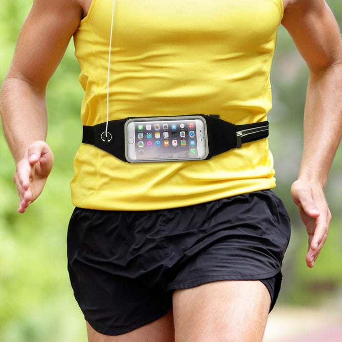 iGadgitz Black Water Resistant Universal Running Belt Waist Pack Fitness Sport Touchscreen Waistband for Smartphones