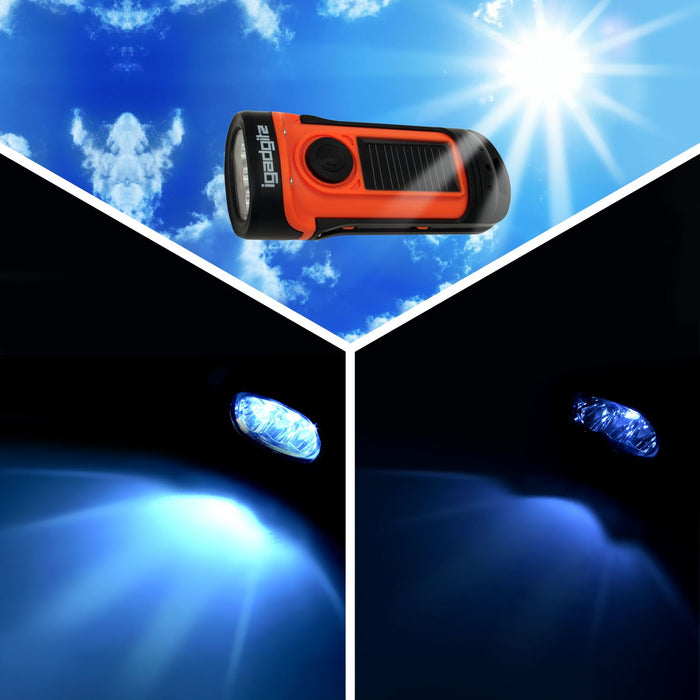 iGadgitz Xtra 5m Waterproof Eco Rechargeable Solar & Hand Crank LED Torch Flashlight with 5 Year Warranty