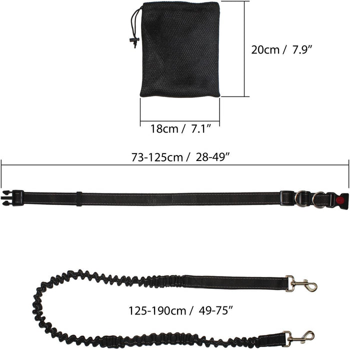 iGadgitz Home U6990 - Stretchy Dog Running Lead Dog Walking Belt Hands Free Dog Lead with Waistband and Drawstring Carry Bag - Black