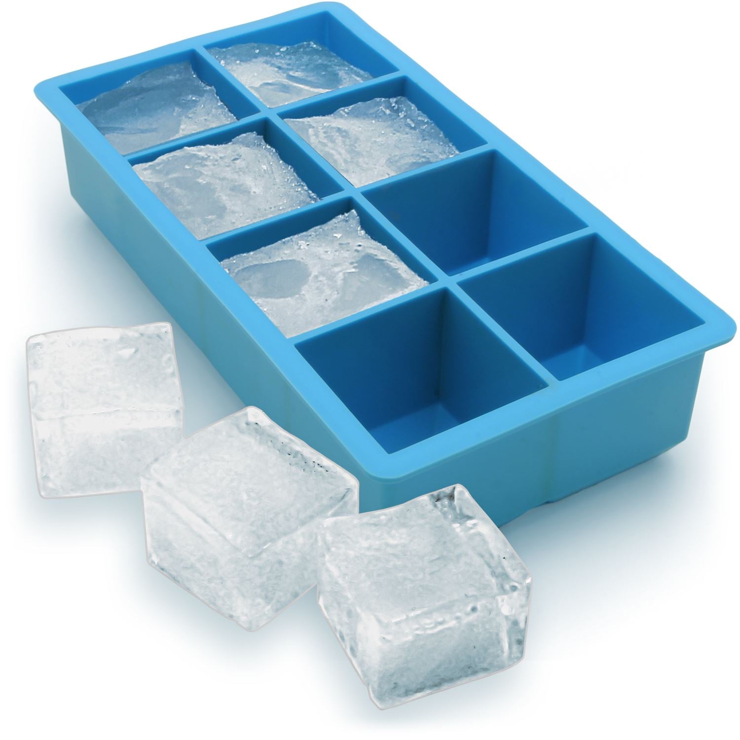 Silicone Ice Cube Tray with No-Spill Steel Rim - 2 Inch Cubes, 8-Cube