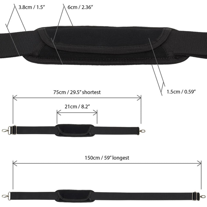 Adjustable Shoulder Strap Universal Replacement Bag Strap with Detachable Pad - Black