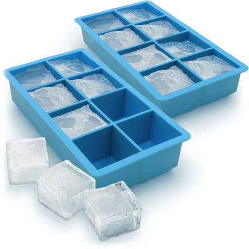 iGadgitz Home Silicone Ice Cube Tray 8 Extra Large Square Food Grade Jumbo Ice Cube Moulds - Pack of 2