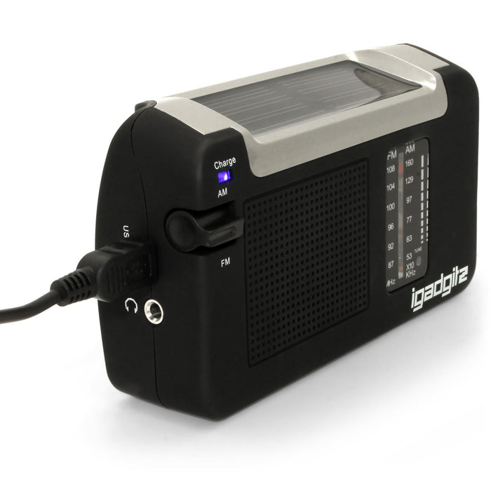 iGadgitz Xtra Wind Up, Solar, & USB Rechargeable Portable AM/FM Radio with 3 Year Warranty