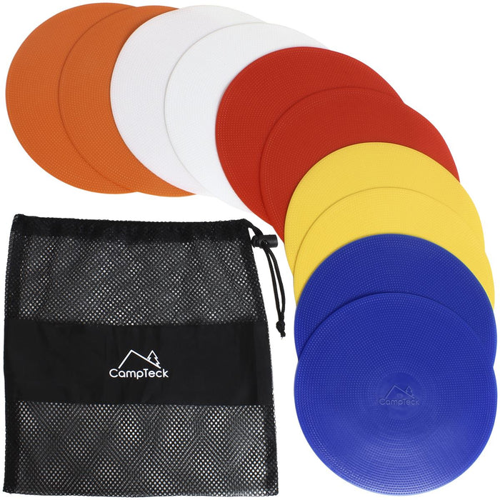 CampTeck U6934 - Round PVC Flat Cones Flexible Sport Spot Markers - (pack of 10) with Black Mesh Bag - Disc Colours: Orange, Blue, Red, White, Yellow