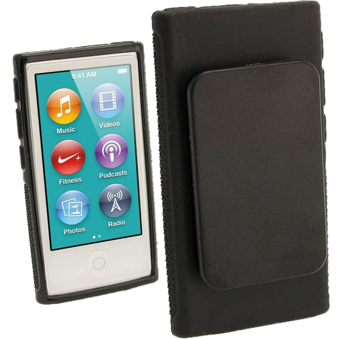 iGadgitz Black 'Clip'n'Go' Gel Case for Apple iPod Nano 7th Gen with Integrated Sports Clip + Screen Protector