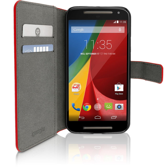 iGadgitz Wallet PU Leather Case Cover for Motorola Moto G 2nd Generation XT1068 + Card Slots + Stand + Screen Protector