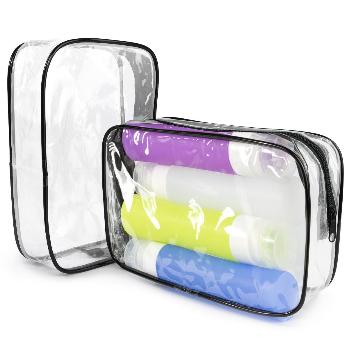 igadgitz home U7235-KIT 4 x Silicone Travel Bottles for Toiletries 80ml (2.8 fl oz) with 2 x Clear Travel Toiletries Bag
