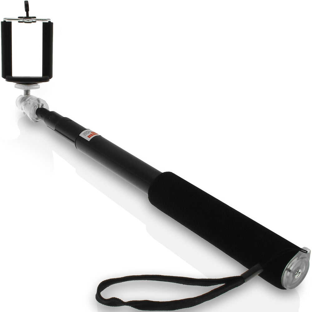 iGadgitz Black Extendable Telescopic Handheld Self Portrait Selfie Monopod Stick with Adjustable Phone Holder and Wrist Strap (Suitable for Mobile Phones and Digital Cameras)