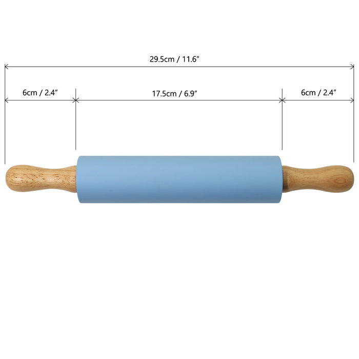 iGadgitz Home Non-Stick Silicone Rolling Pin with Wooden Handles for Baking, Pastry Dough Roller, Pizza – Blue, 29.5cm