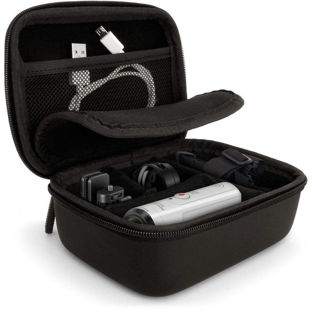 iGadgitz U5886 - EVA Carrying Hard Travel Case Cover for Action Cameras (Go Pro Hero, Session, Qumox, Sony Action Cam etc) - Black