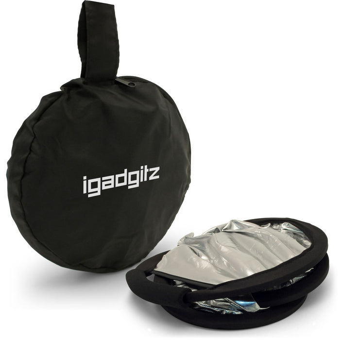 iGadgitz 30cm (12") 2-in-1 Collapsible Triangle Studio Light Reflector with Handheld Grip & Carrying Case – Gold & Silver