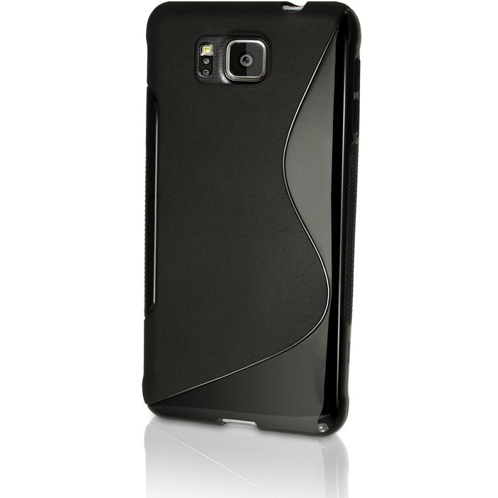 iGadgitz S Line Wave Black Glossy TPU Gel Skin Case Cover for Samsung Galaxy Alpha SM-G850 + Screen Protector