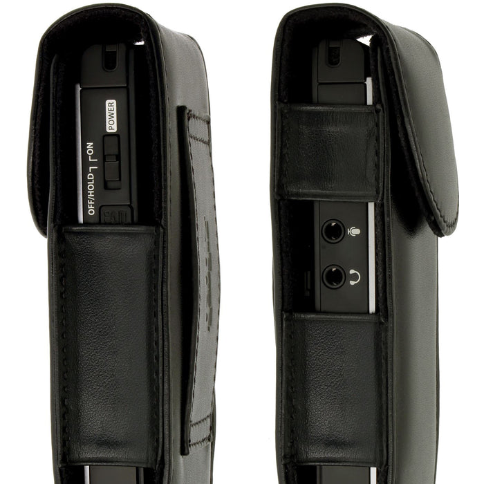 iGadgitz Black Genuine Leather Case Cover for Olympus WS-852 853 Digital Voice Recorder