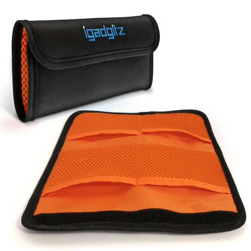 iGadgitz 4 Pocket Slot Bag Pouch Holder Storage Case for SLR DSLR Camera Lens Filters