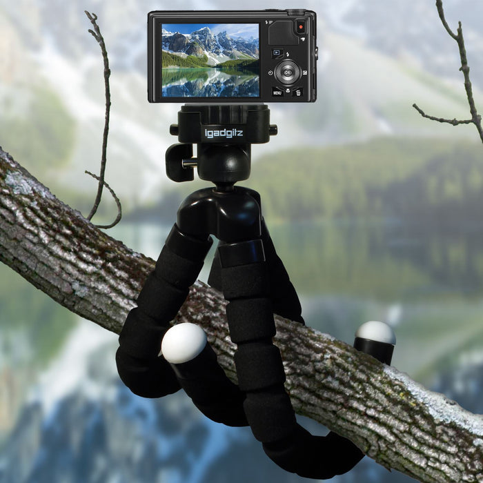 iGadgitz Lightweight Large Universal Flexible Foam Mini Tripod for SLR DSLR Cameras with Quick Release Plate – Black