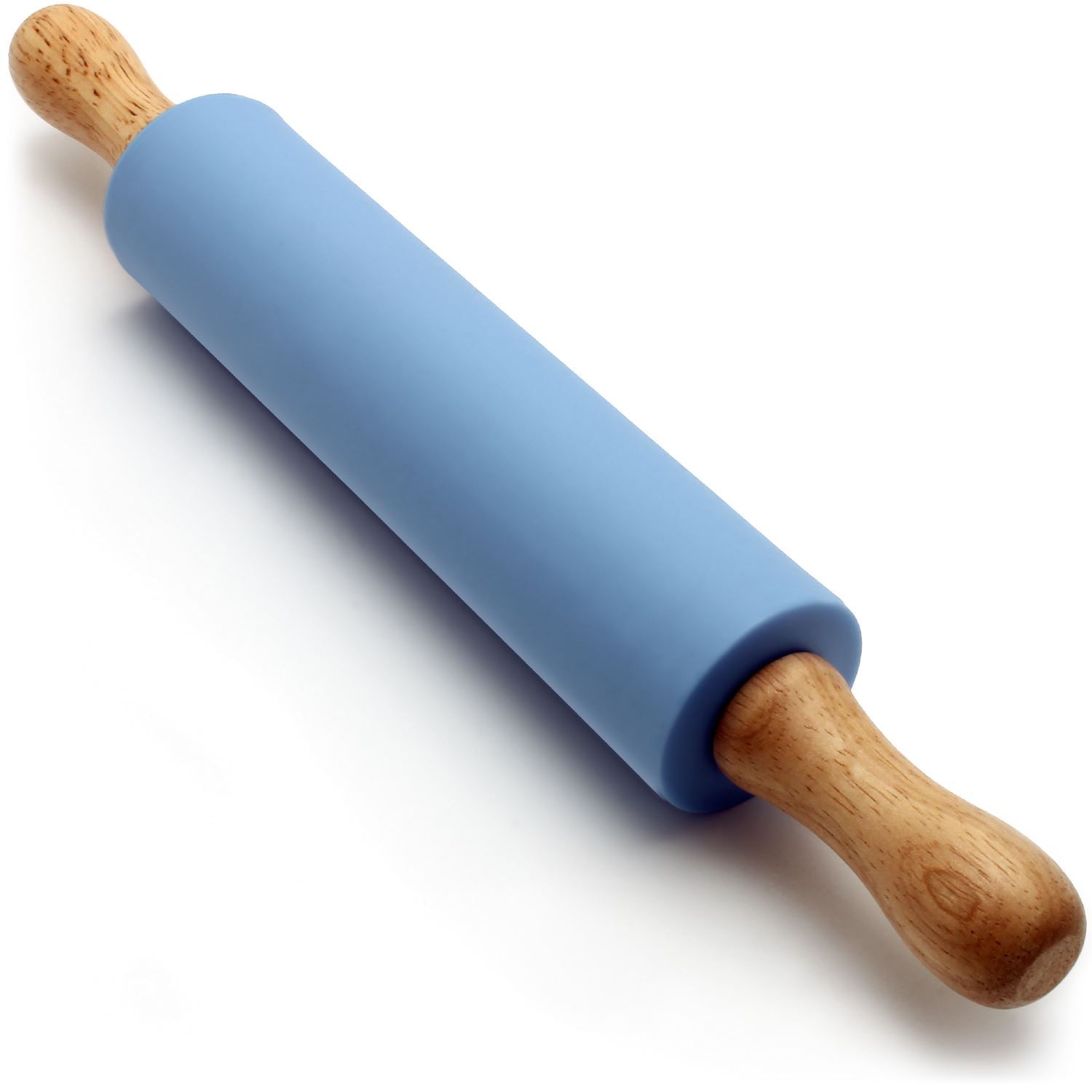 iGadgitz Home Non-Stick Silicone Rolling Pin with Wooden Handles for Baking, Pastry Dough Roller, Pizza – Blue, 29.5cm
