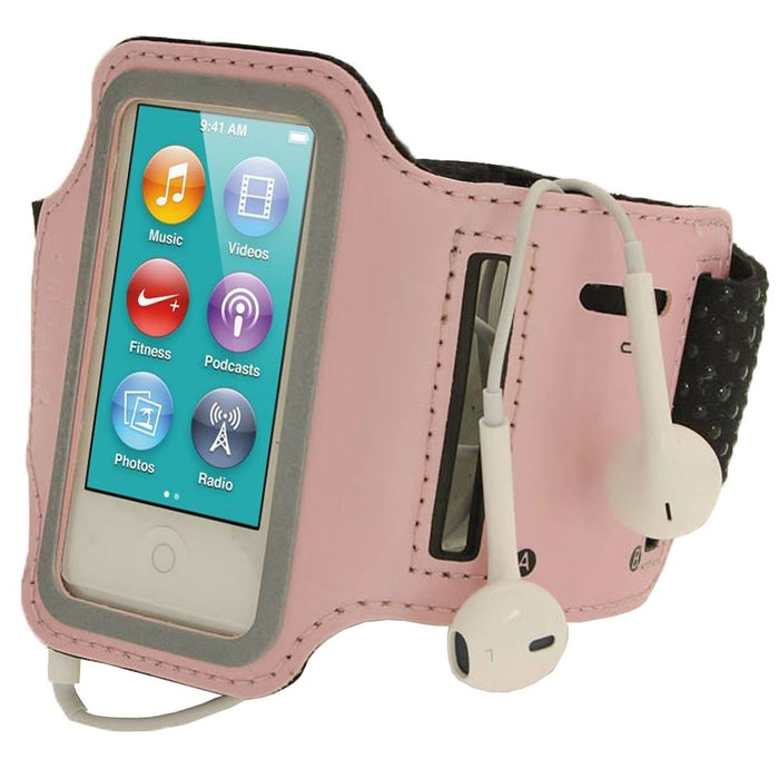 iGadgitz Pink Reflective Anti-Slip Neoprene Sports Gym Jogging Armband for Apple iPod Nano 7th Generation 16GB