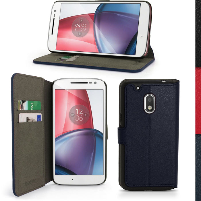 iGadgitz Wallet Flip PU Leather Case Cover for Motorola Moto G4 Play XT1601 2016 (4th Gen) Card Slots + Screen Protector