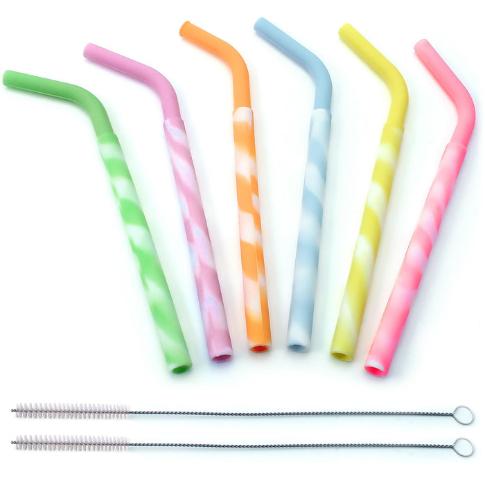 iGadgitz Home Reusable 100% Food Grade BPA Free Silicone Straight & Bendy Drinking Straws + 2 x Cleaning Brush - 6 Pack