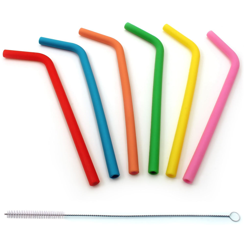 iGadgitz Home Reusable 100% Food Grade BPA Free Soft Silicone Travel Drinking Straws + Metal Cleaning Brush – Set of 6