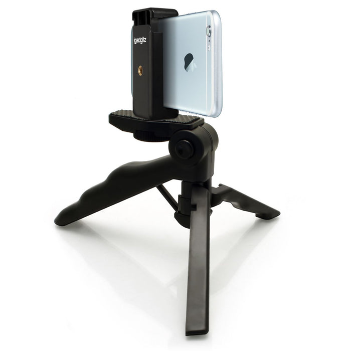 iGadgitz 2 in 1 Pistol Grip Stabilizer and Mini Table Top Stand Tripod + Universal Smartphone Holder Mount Bracket